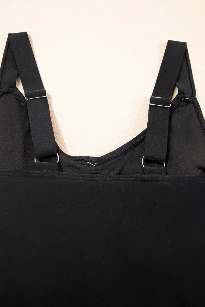 Black Adjustable Straps Cutout Ruched Knot Slit Swim Dress - Love Salve